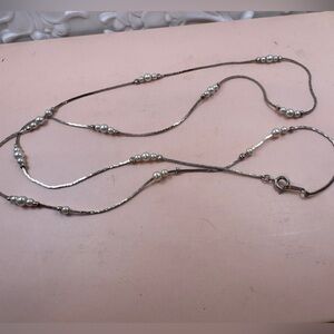 Vintage Korean silver freshwater pearl beaded 26” chain necklace